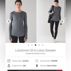 167-$35 *FREE SHIPPING* Lululemon Sit In Lotus Sweater
Heathered Medium Grey